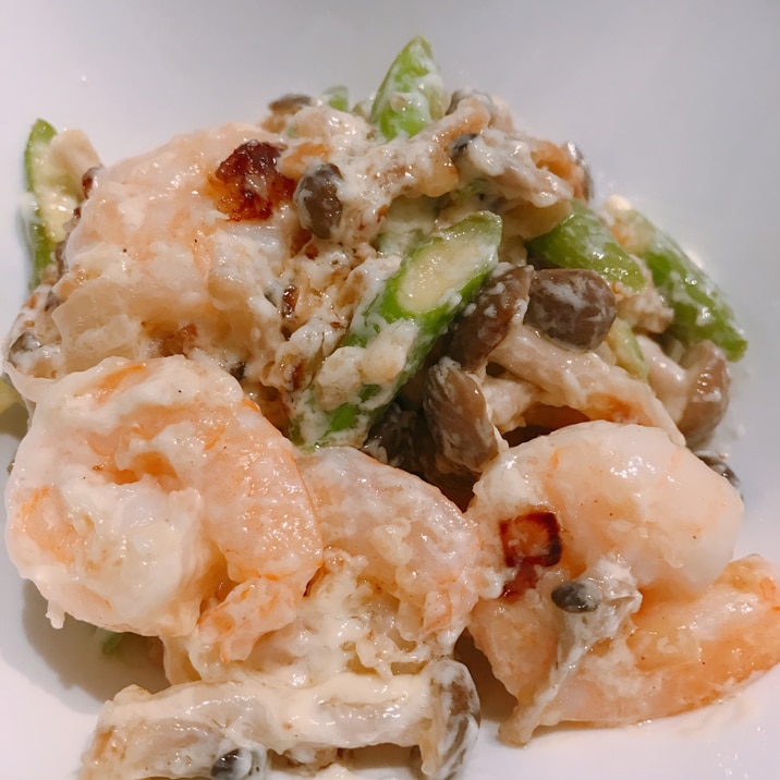 アスパラ&しめじの海老マヨ